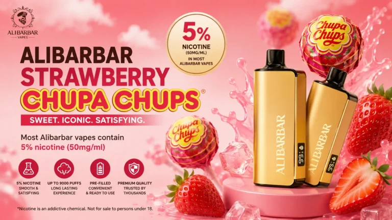 alibarbar chupa chups strawberry disposable vape review showing 22ml capacity 13 day testing timeline and candy flavor authenticity results